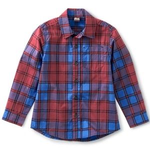 TEA COLLECTION Plaid Red Blue Button Up Cotton Long Sleeve Shirt Size 8 Boys
